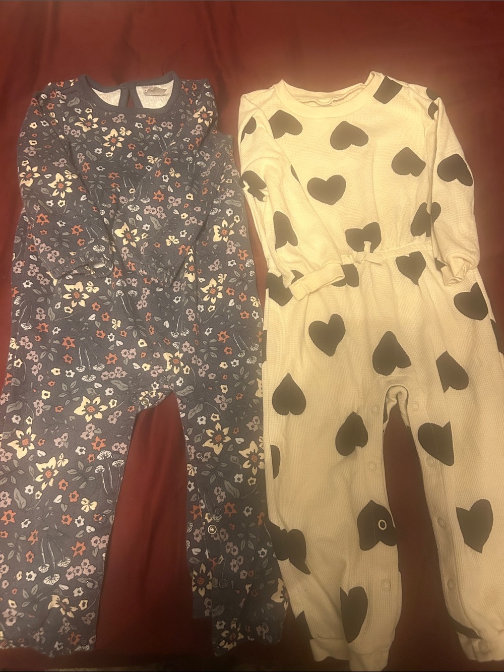 Carter's Navy Floral and Cream Heart Baby Footie Set